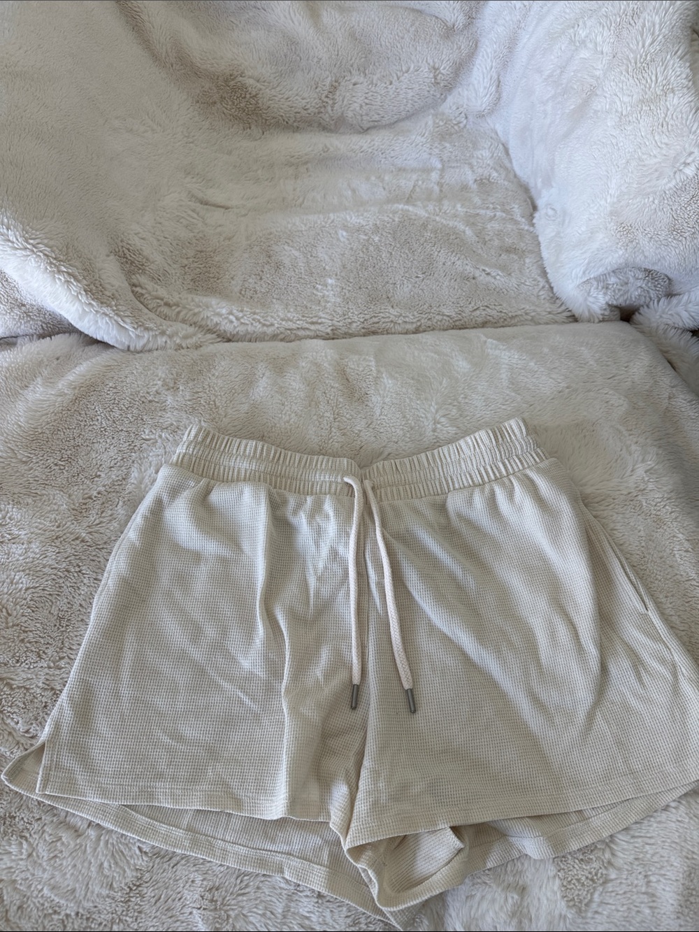 Victoria's Secret Cream Waffle Knit Drawstring Athletic Shorts